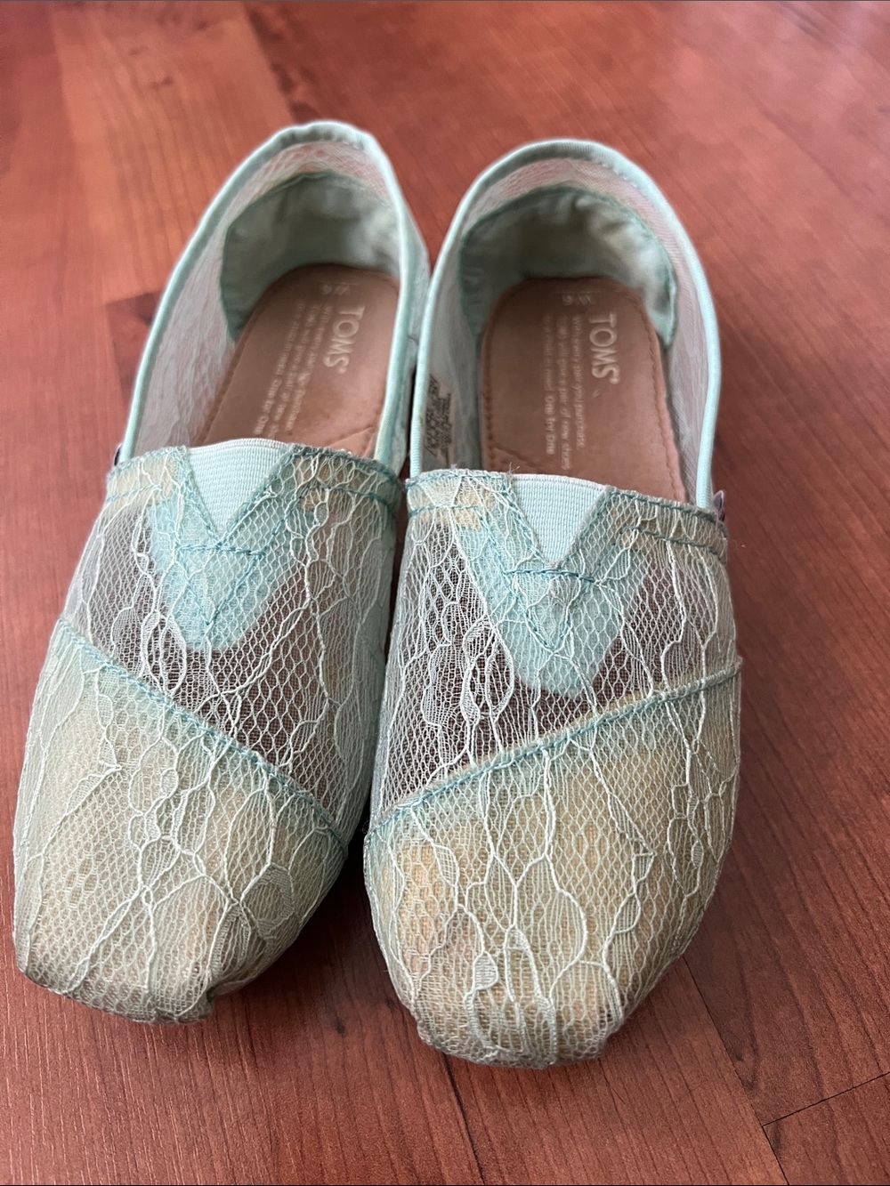 Toms Women's Mint Green Lace Slip-On Flats